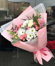 Букет цветов из:  Розы, Лизиантусы и Хризантемы в Кемля